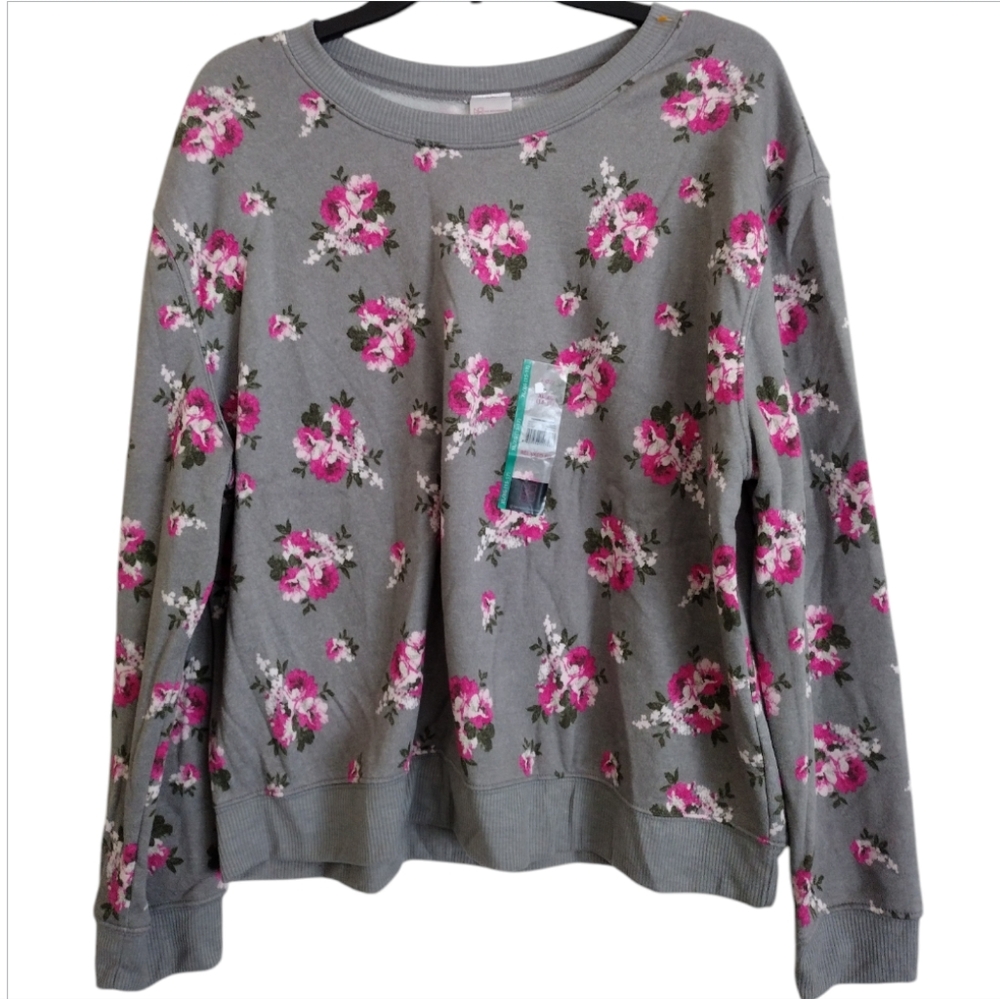 No Boundaries NWT juniors grey sweatshirt with pink floral print size XL…